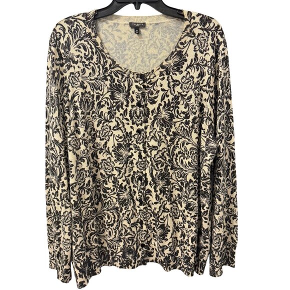 Talbots Womens Floral Print V-Neck Long Sleeve Sweater Sz 3X Black Cream - Picture 6 of 12